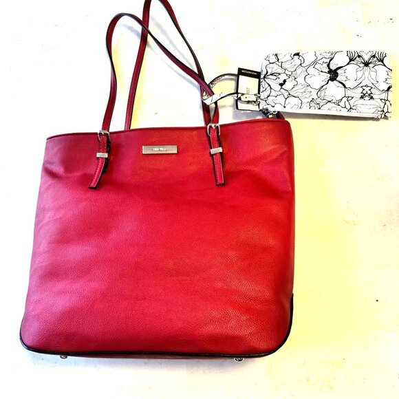 Nine West Blake Red Large Shoulder Tote Bag Purse & Bonus Black/White  Pouch NEW - Picture 3 of 16